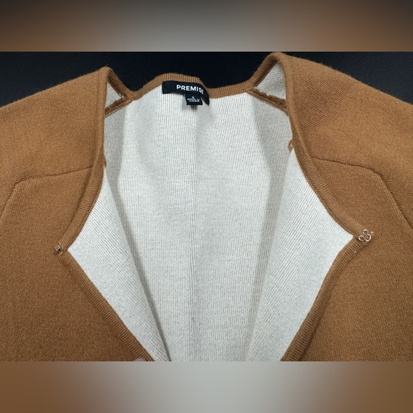 Premise Women’s Open Front Cardigan Mustard Brown Size Small Rolled Sleeve - Picture 3 of 10